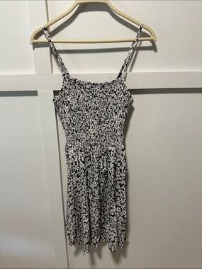 Angie Black and White Floral Smocked Mini Dress